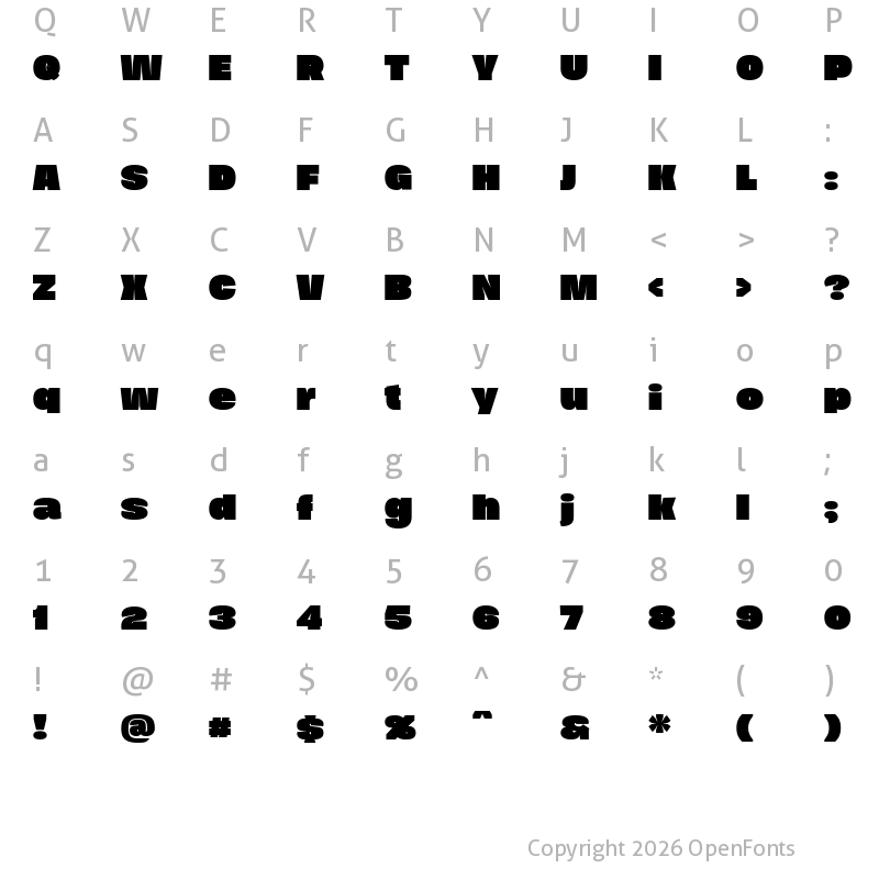Character Map of Duera PERSONAL USE Expanded Black