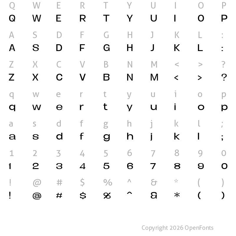 Character Map of Duera PERSONAL USE Expanded Light