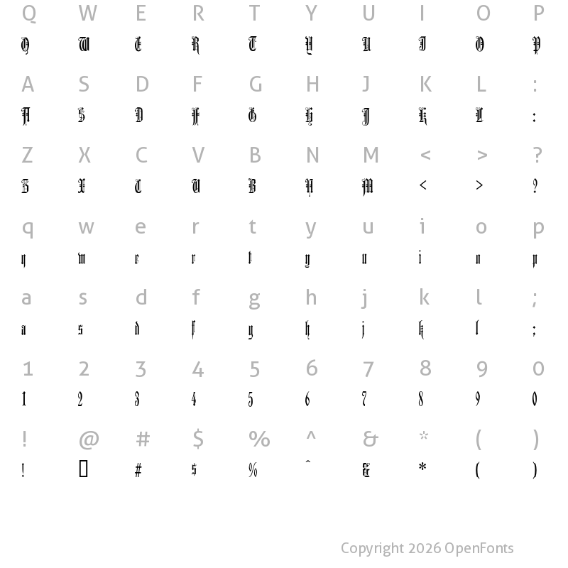 Character Map of Duerer Gotisch Regular