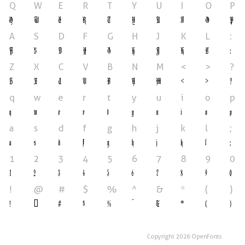 Character Map of DuererGotisch Regular