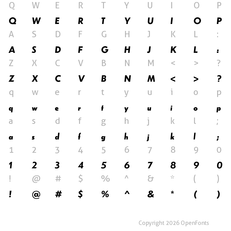 Character Map of Dunbar Low Bold Italic