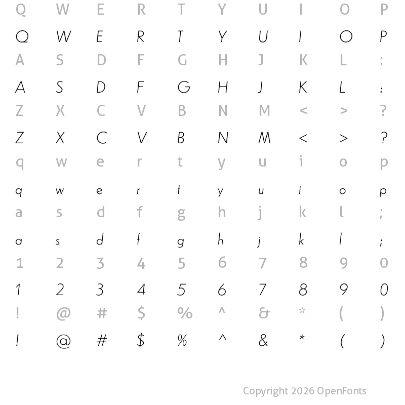 Character Map of Dunbar Low Light Italic
