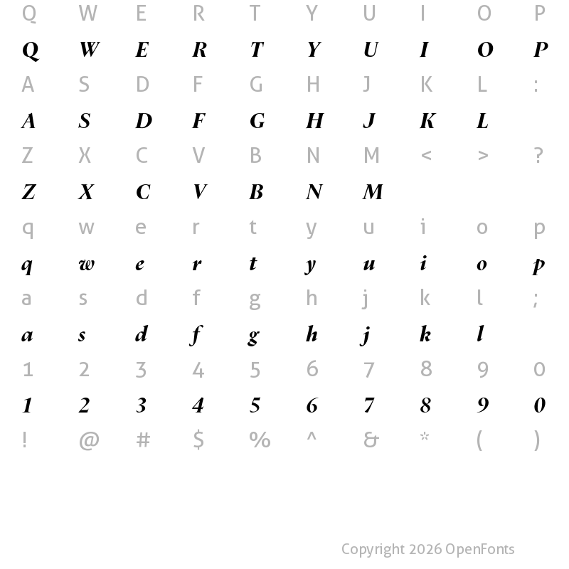 Character Map of Dupincel Large Test Black Italic