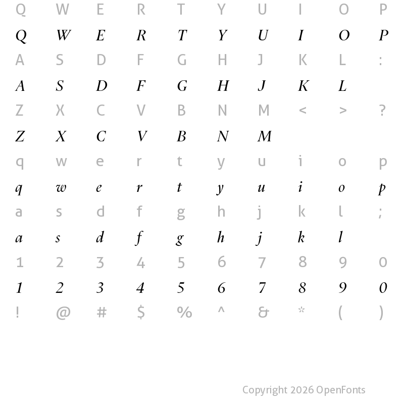 Character Map of Dupincel Large Test Italic