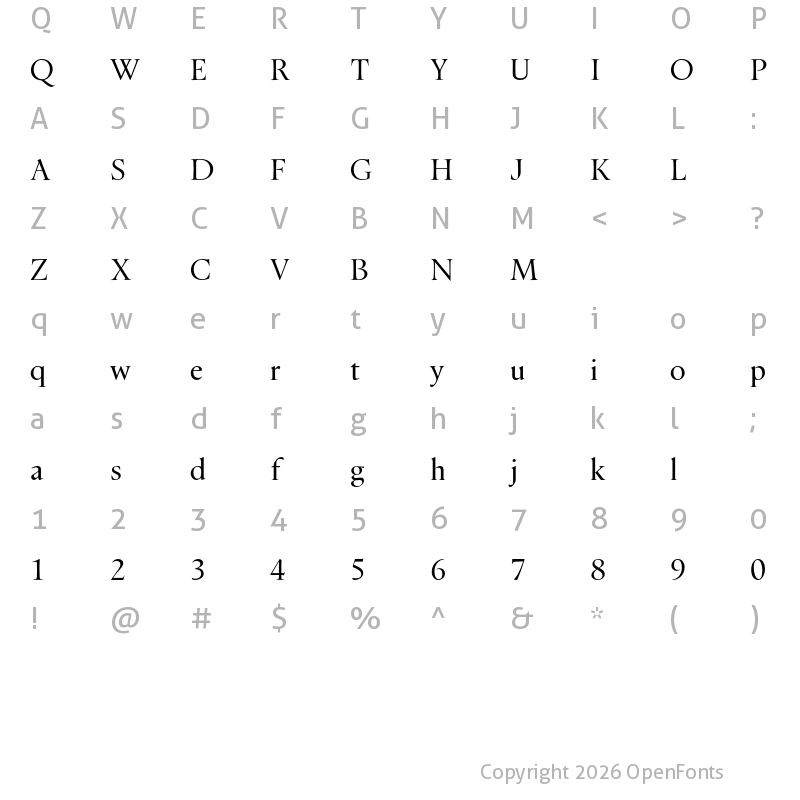 Character Map of Dupincel Large Test Light