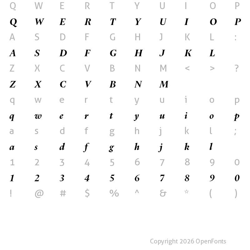 Character Map of Dupincel Medium Test Bold Italic