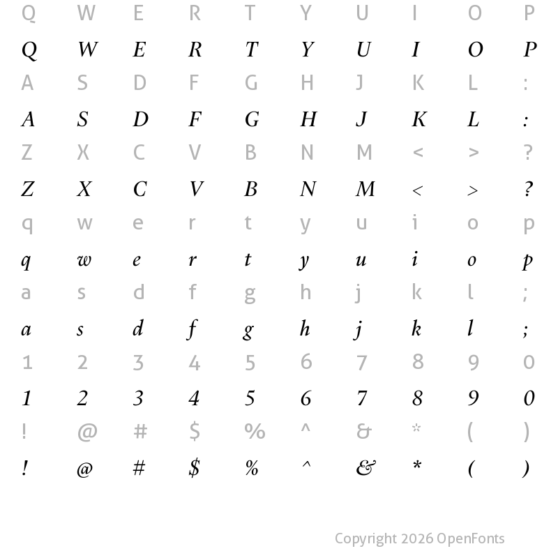 Character Map of Dupincel VF Italic