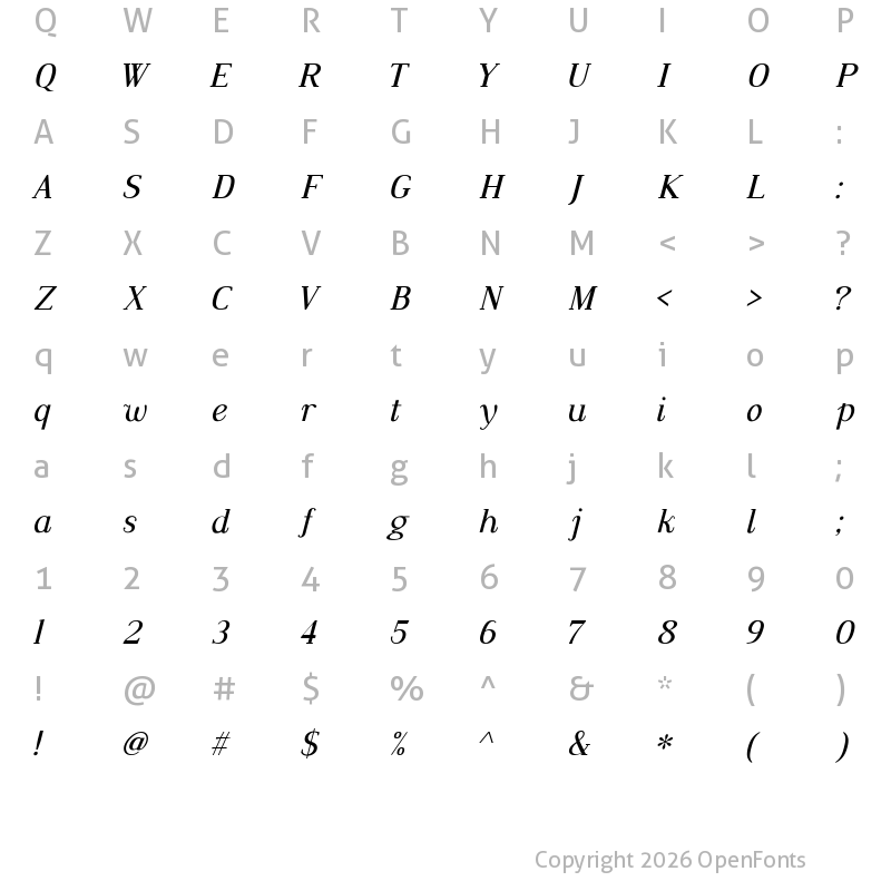 Character Map of Dustismo Roman Italic