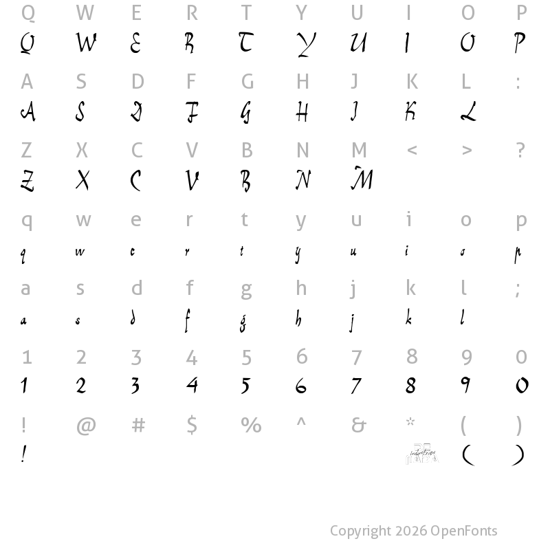Character Map of E-BrantScript Regular