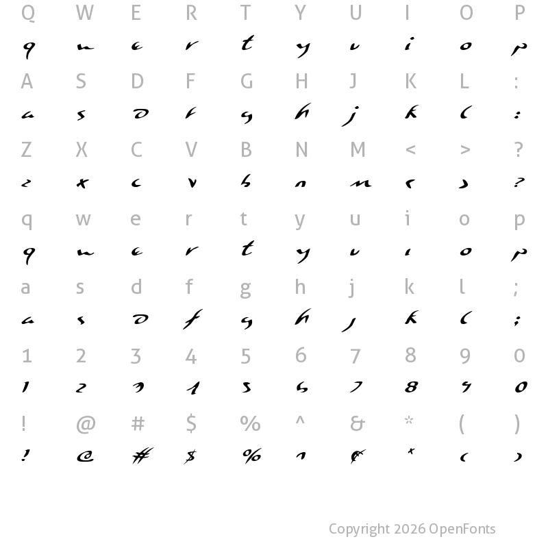 Character Map of Eagleclaw Expanded Italic Expanded Italic