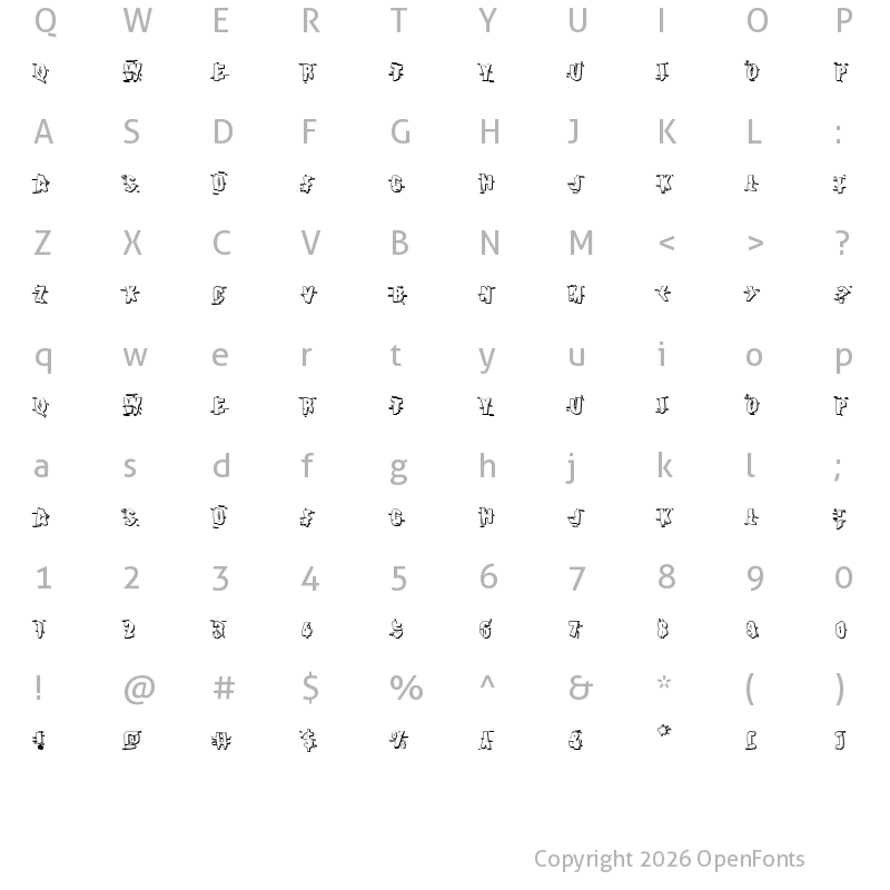 Character Map of Earthshake 3D Regular