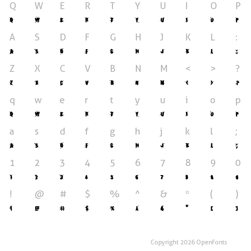 Character Map of Earthshake Bold Bold