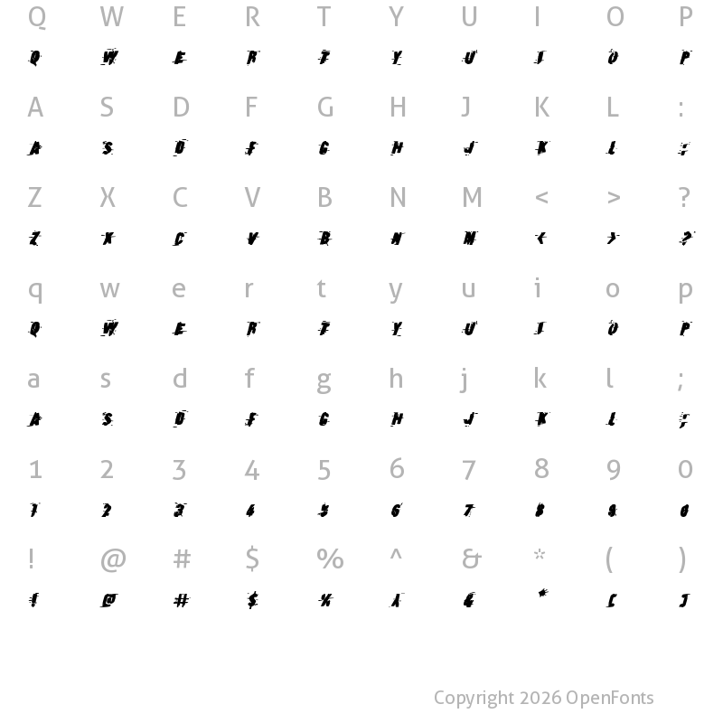 Character Map of Earthshake Bold Italic Bold Italic
