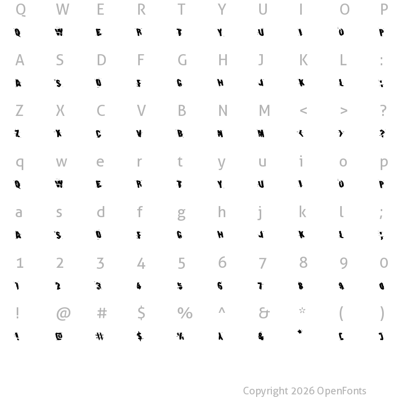 Character Map of Earthshake Leftalic Italic
