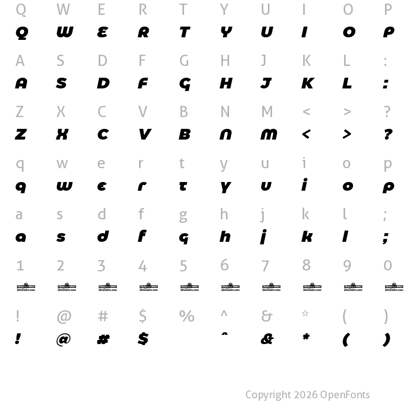 Character Map of Eastman Alternate Trial Black Italic