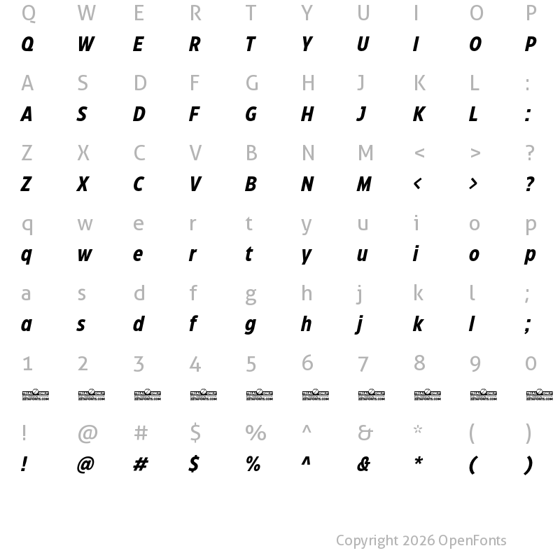 Character Map of Eastman Condensed Trial Bold Italic
