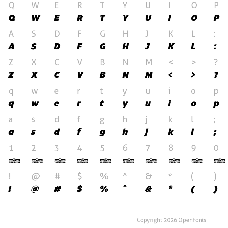 Character Map of Eastman Grotesque Trial Black Italic
