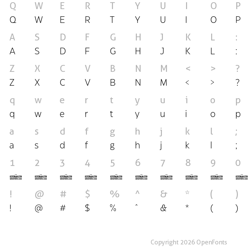 Character Map of Eastman Grotesque Trial Light