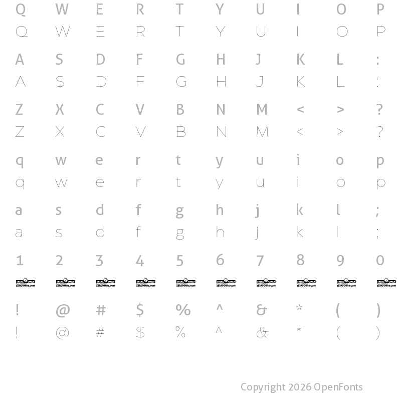 Character Map of Eastman Roman Trial Thin
