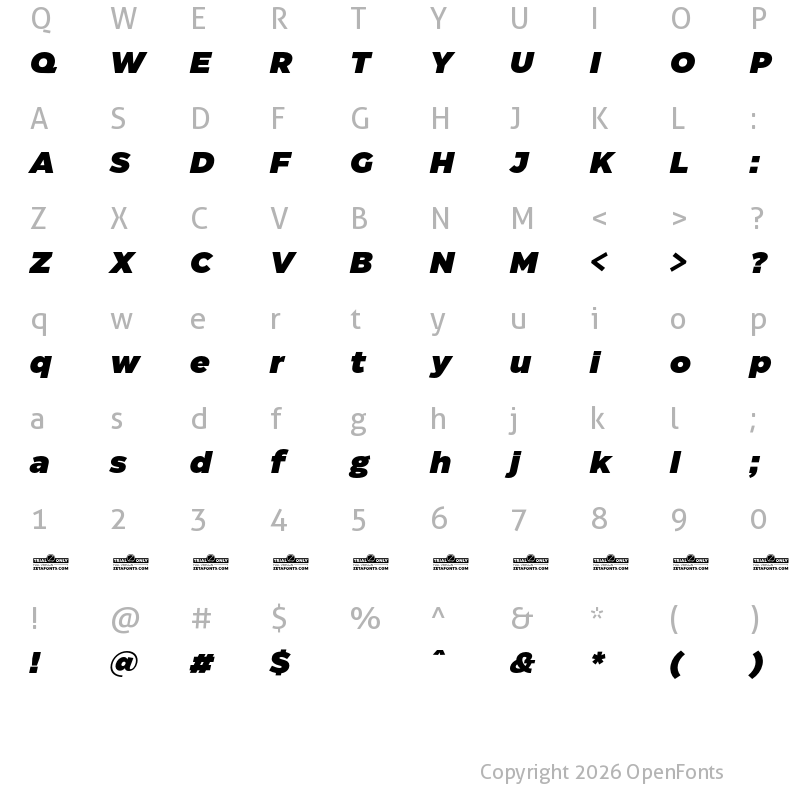 Character Map of Eastman Trial Black Italic