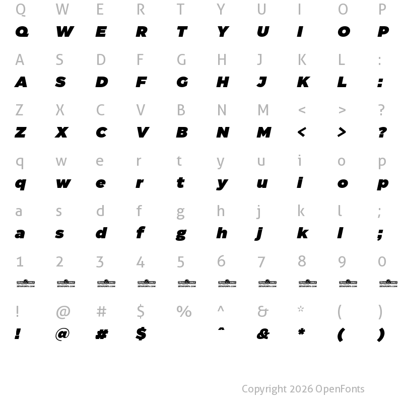 Character Map of Eastman Trial Heavy Italic