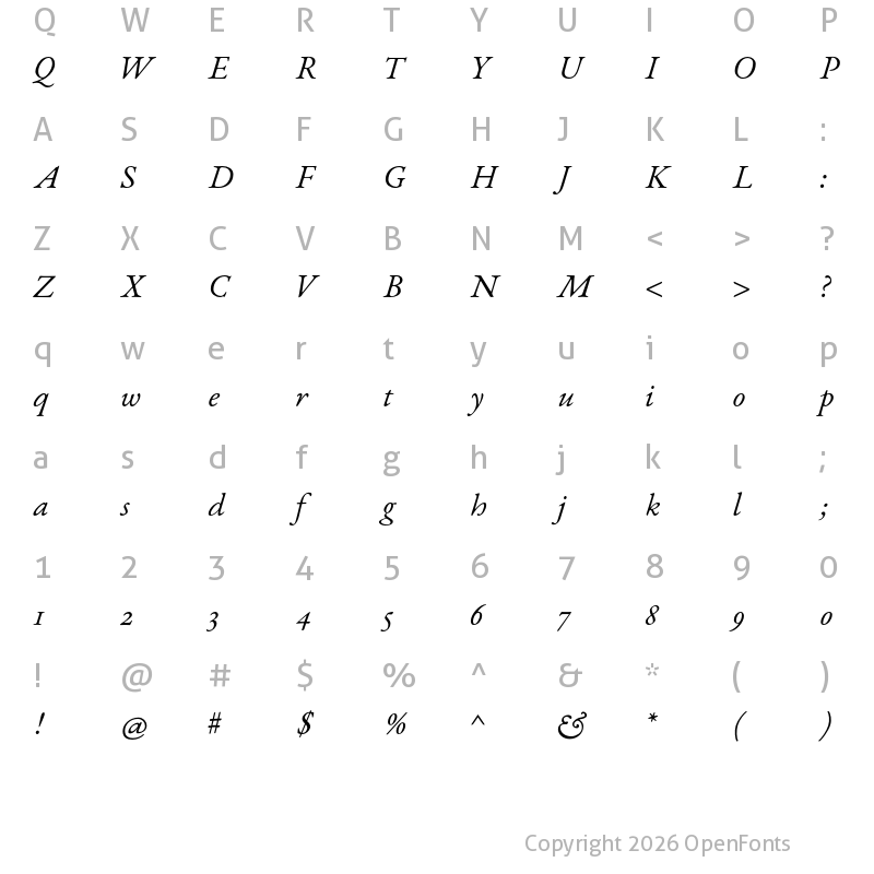 Character Map of EB Garamond 12 Italic