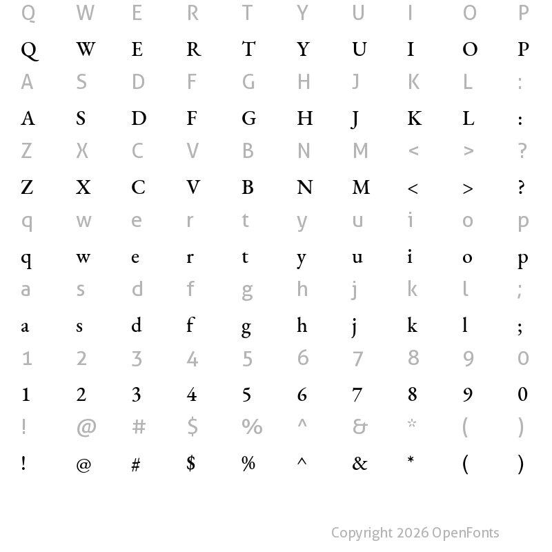 Character Map of EB Garamond Medium