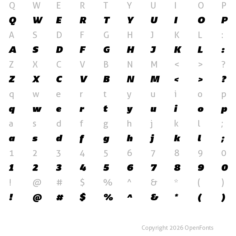 Character Map of Ebony Ultrablack Italic