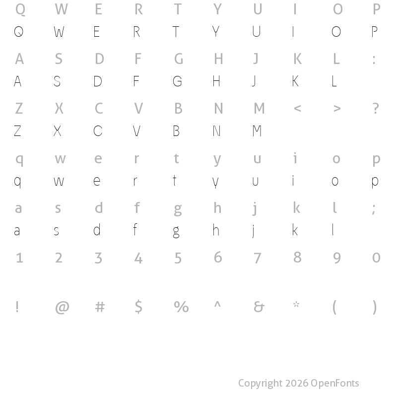 Character Map of EconoSans Reduced 35 Thin