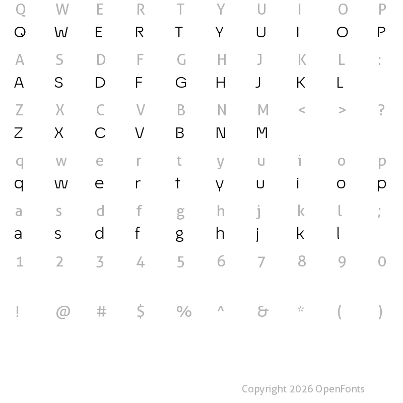 Character Map of EconoSans Reduced 53 Book Expanded