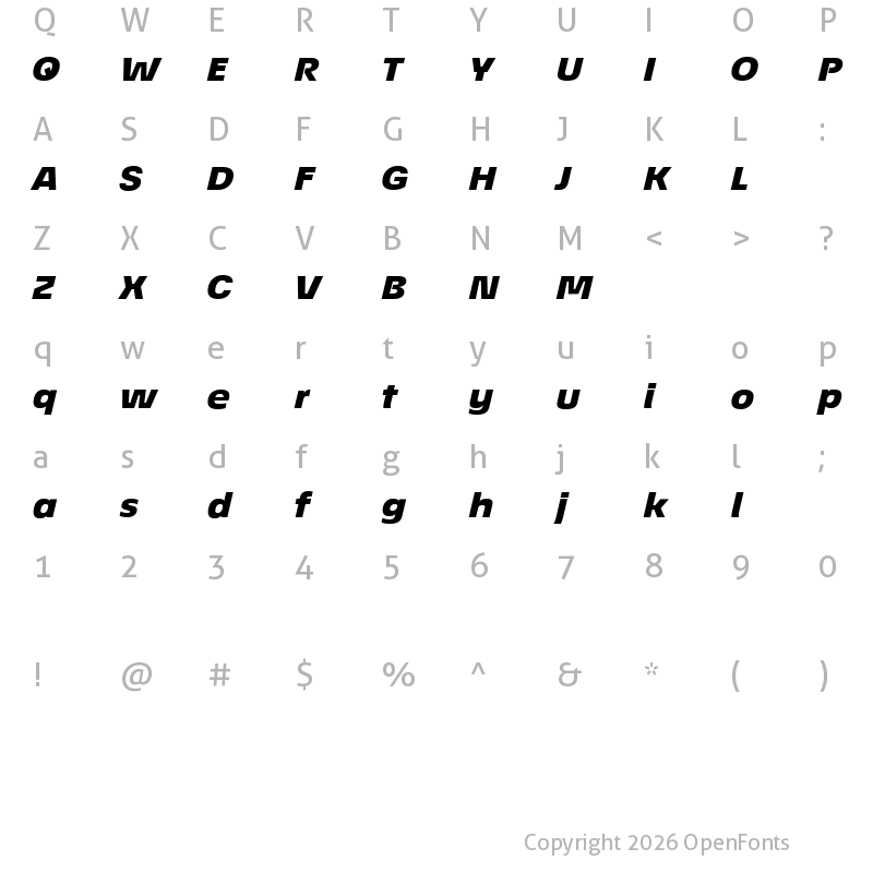 Character Map of EconoSans Reduced 94 Black Expanded Italic
