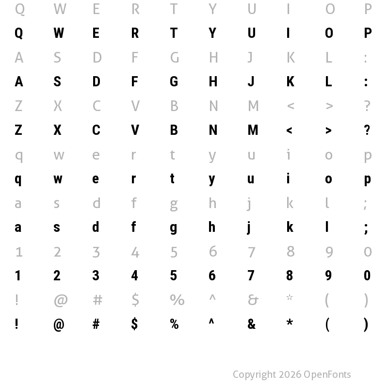 Character Map of Editeshion Condensed Bold Regular