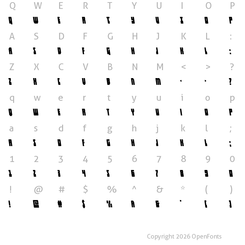 Character Map of Elastic Lad Expanded Leftalic Regular
