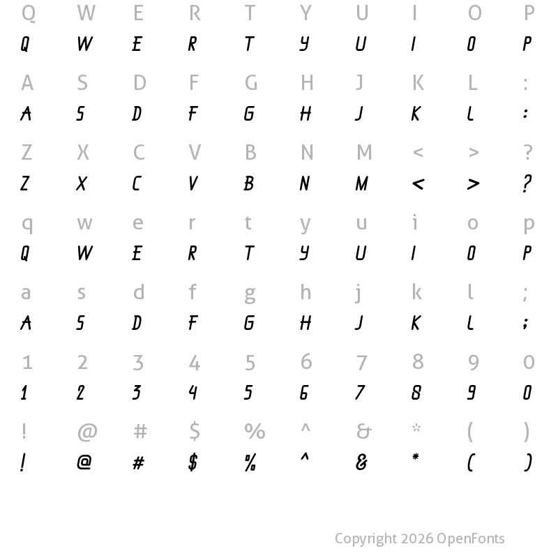 Character Map of ELASTRO Italic