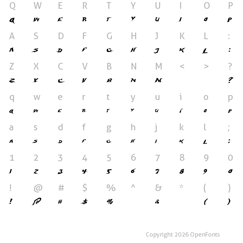 Character Map of Electrox Regular
