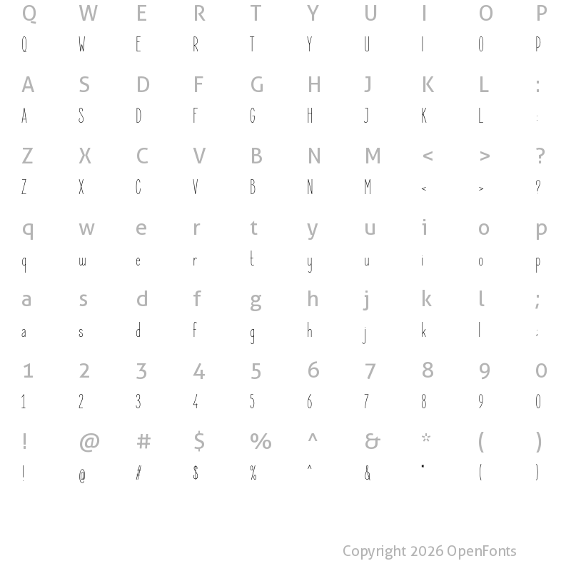 Character Map of Elegant Sans Light