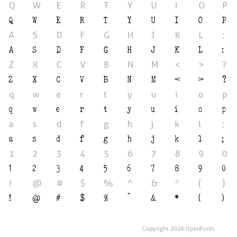 Character Map of ELEGANT TYPEWRITER Regular