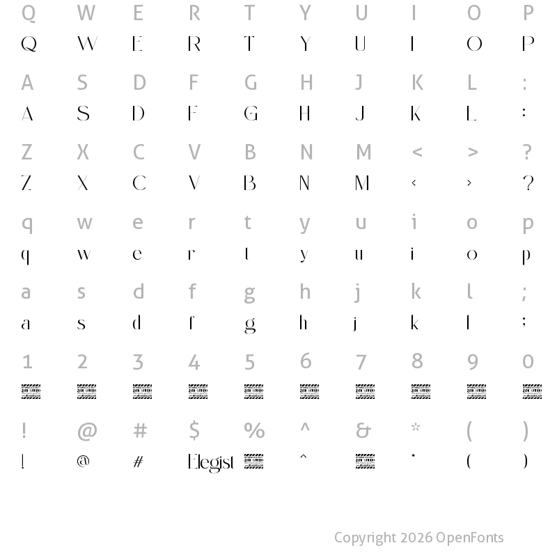Character Map of Elegist Personal Use Regular