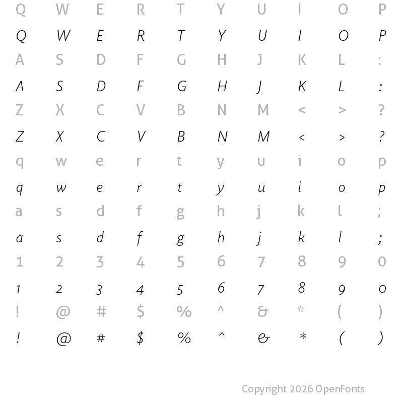 Character Map of Elido Light Italic