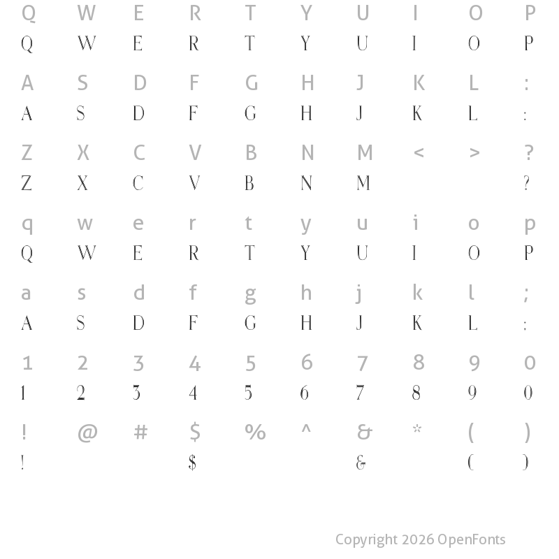 Character Map of Elizabeth Cn Regular