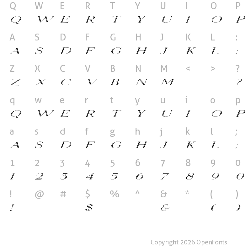 Character Map of Elizabeth Ex Italic Italic