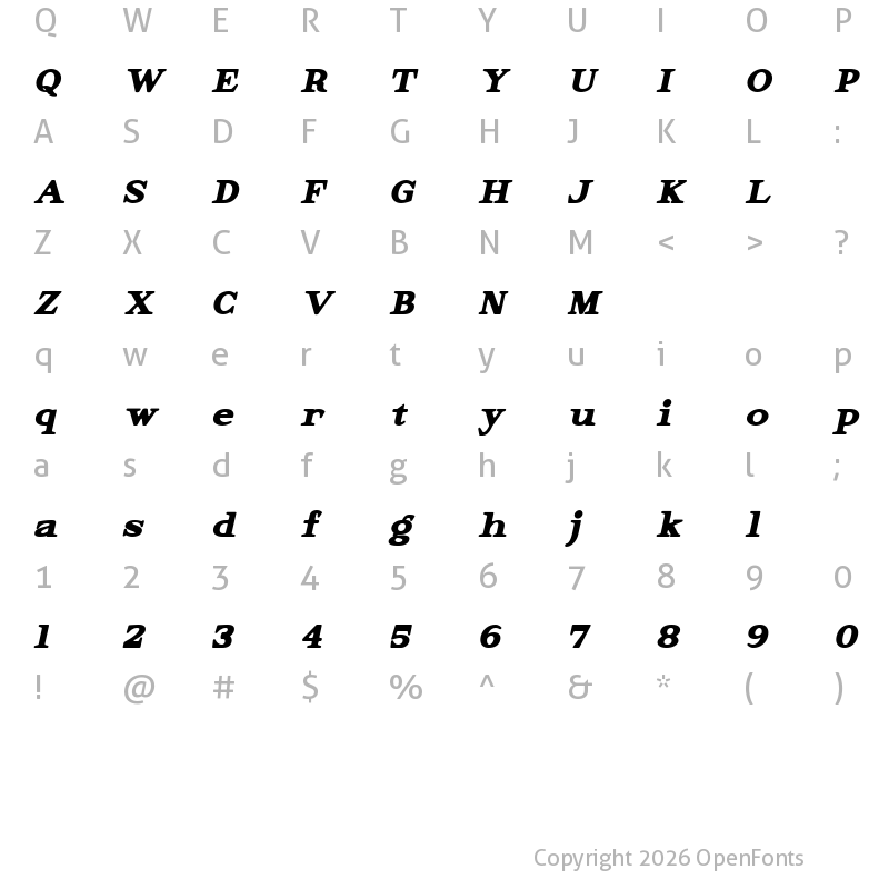 Character Map of Elkoga Bold Italic