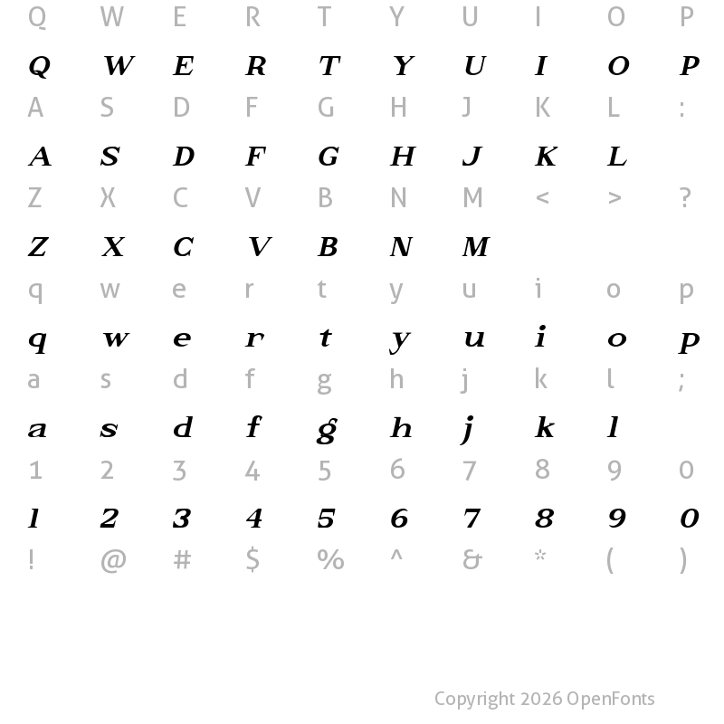 Character Map of Elkoga Italic