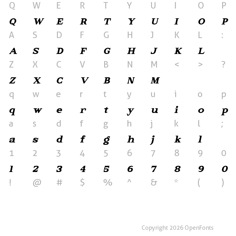 Character Map of Elkoga Semi Bold Italic