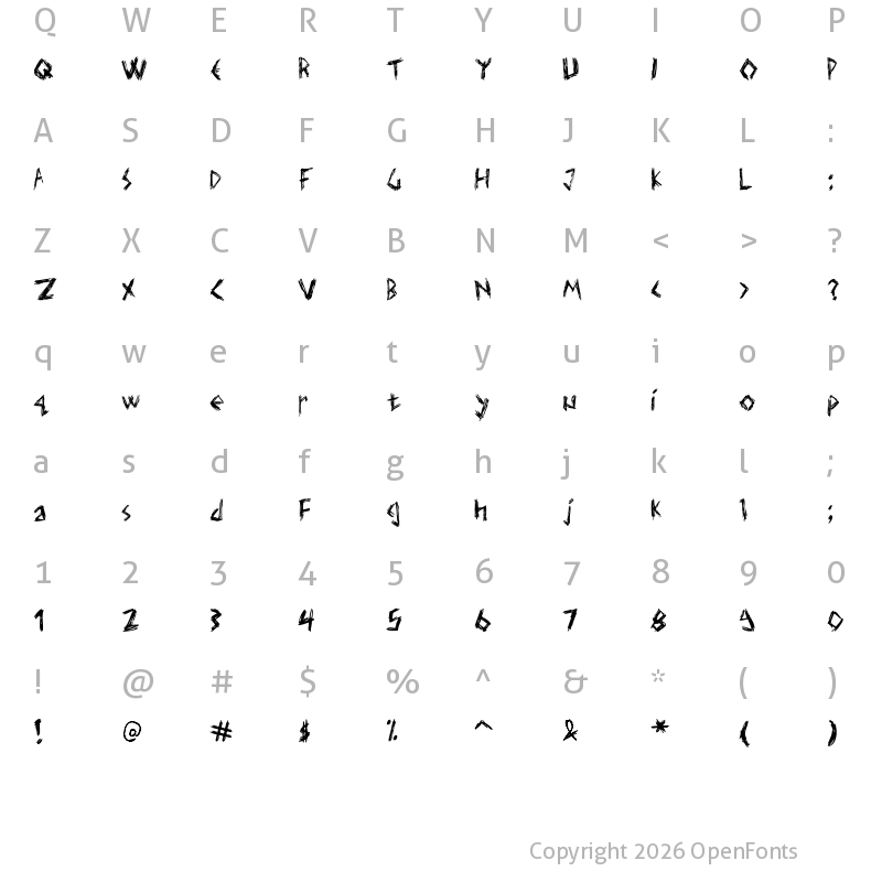 Character Map of Elmar's scratch type Regular