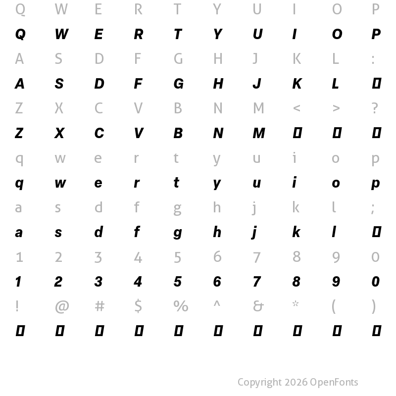 Character Map of Elza Text Trial Bold Oblique