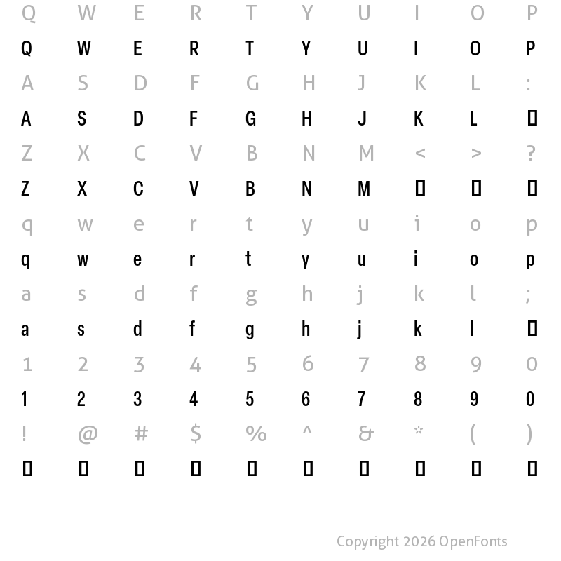 Character Map of Elza Trial Condensed Medium