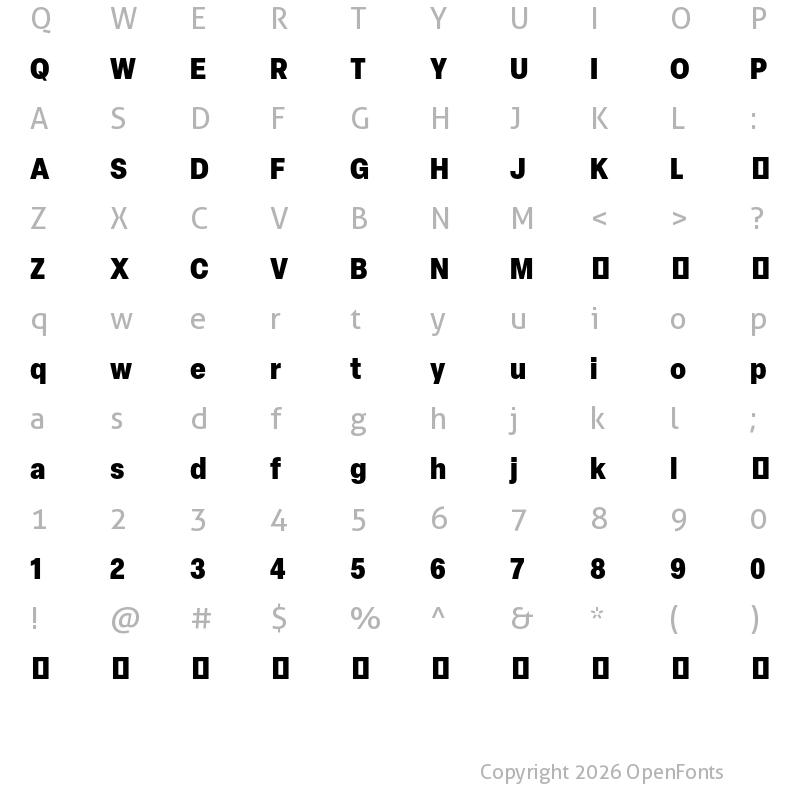 Character Map of Elza Trial Narrow Black