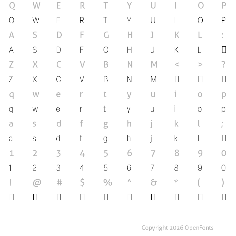 Character Map of Elza Trial Narrow Extralight