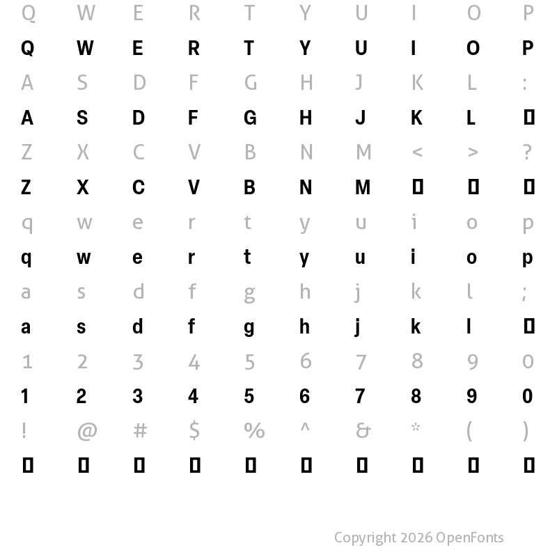 Character Map of Elza Trial Narrow Semibold